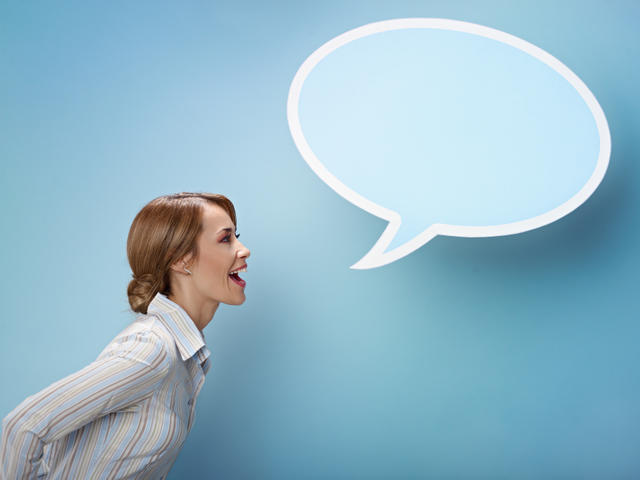 woman with a speech bubble