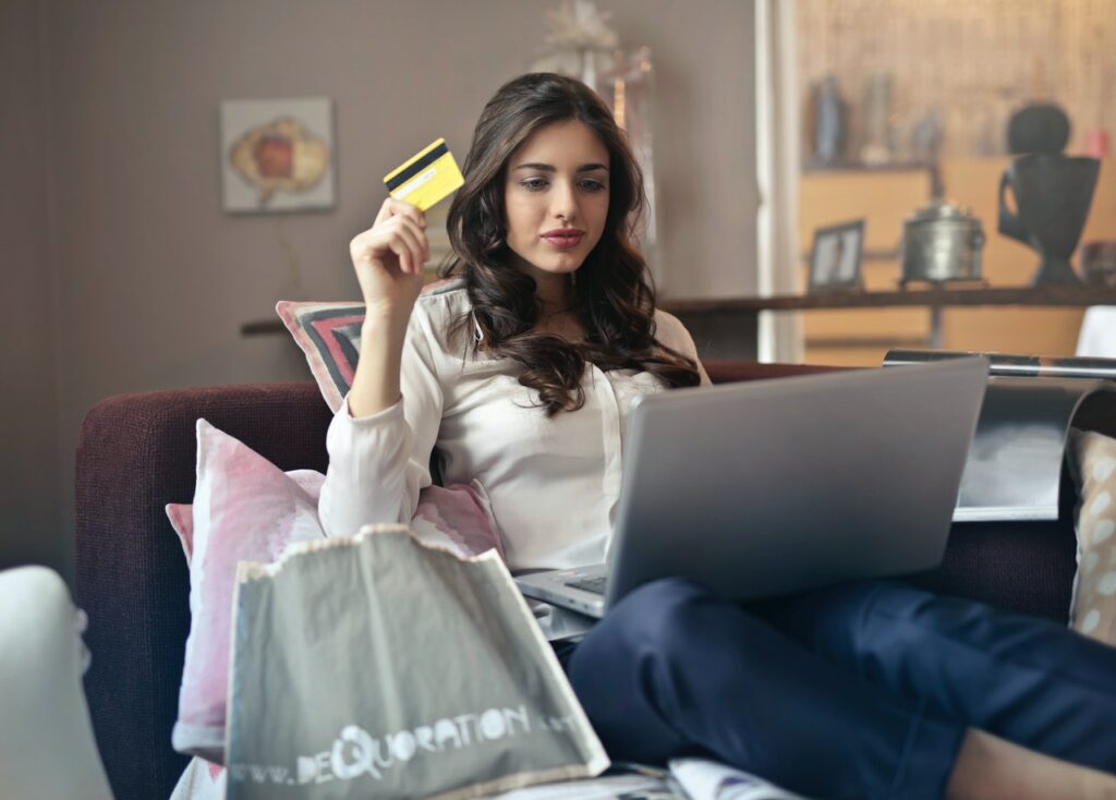 woman engaging in online shopping