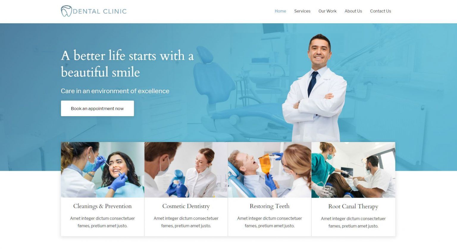 website design for a dental clinic website