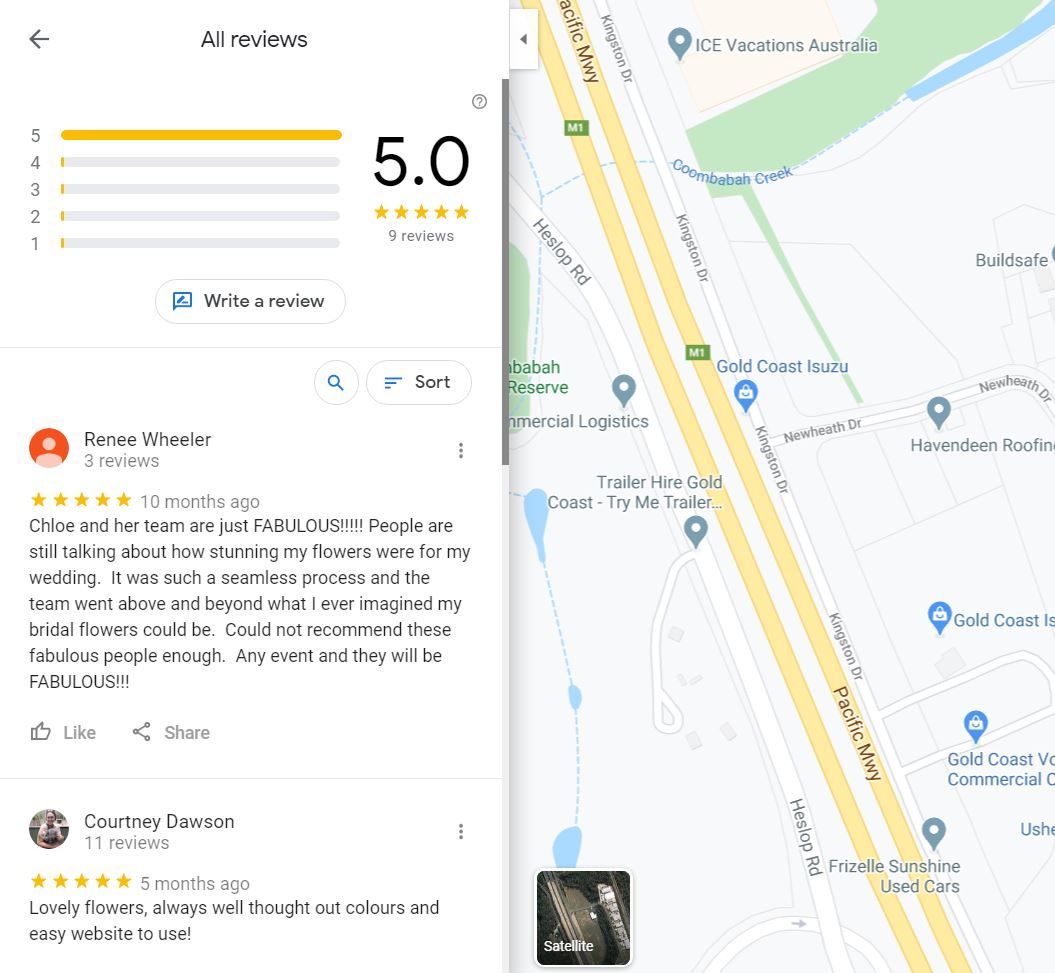 reviews in Google for a local flower shop