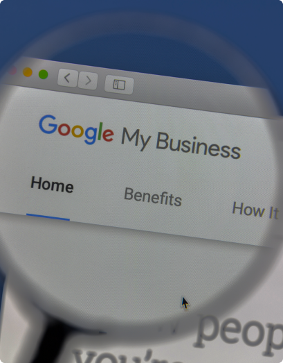 magnifying glass hovered on Google My Business page