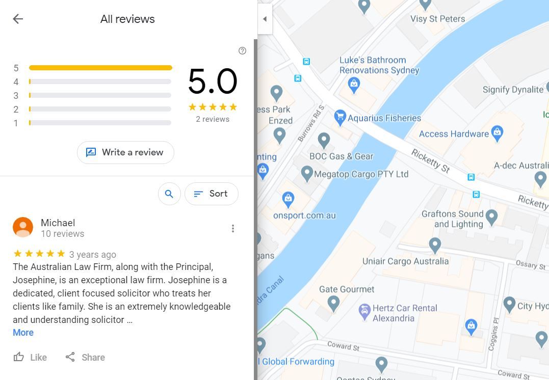 law firm review submitted on Google