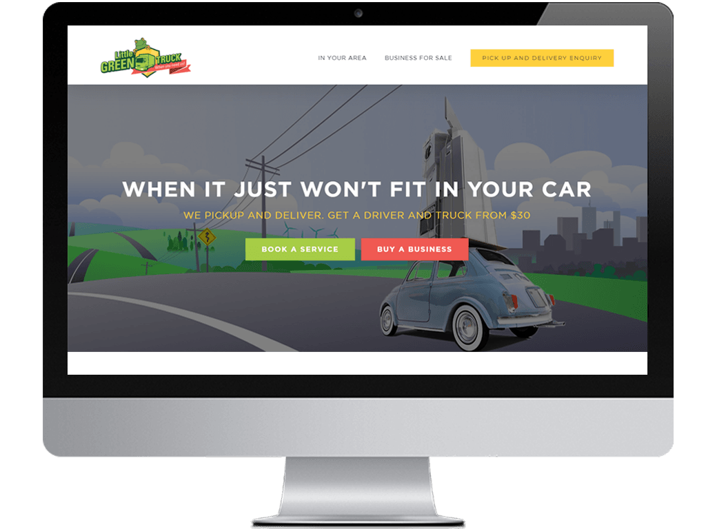 Little Green Truck's homepage displayed in a monitor screen