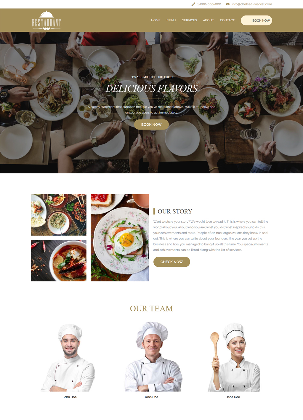 mock up design for a restaurant website