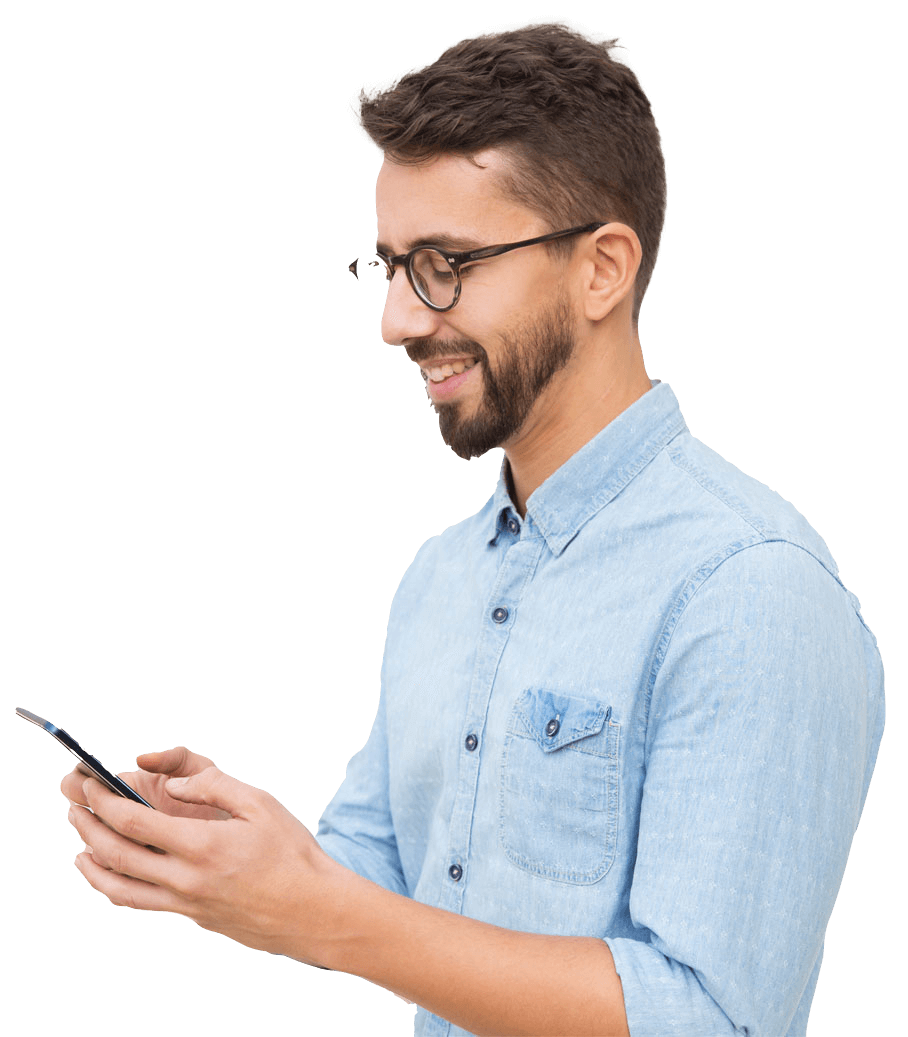 man browsing social media apps on his mobile phone