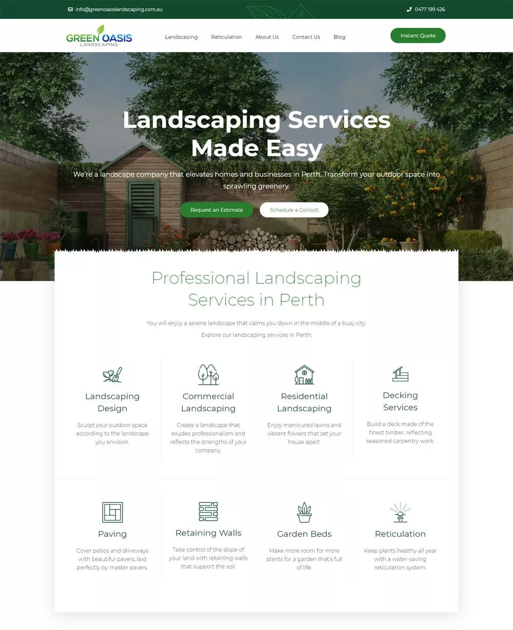 Green Oasis Landscaping website homepage