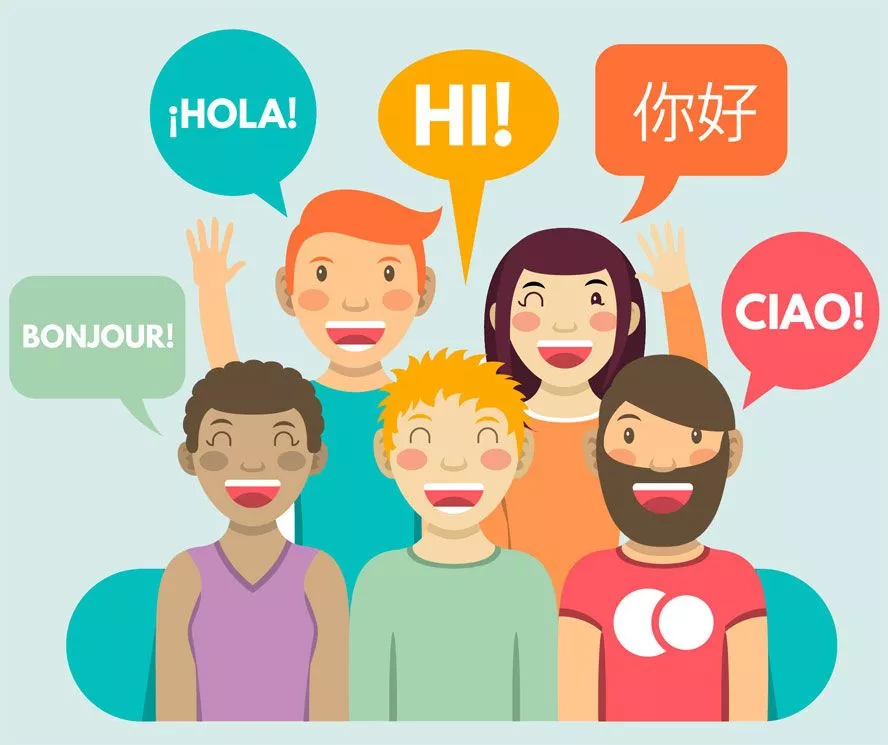 group of people saying hello in their respective languages