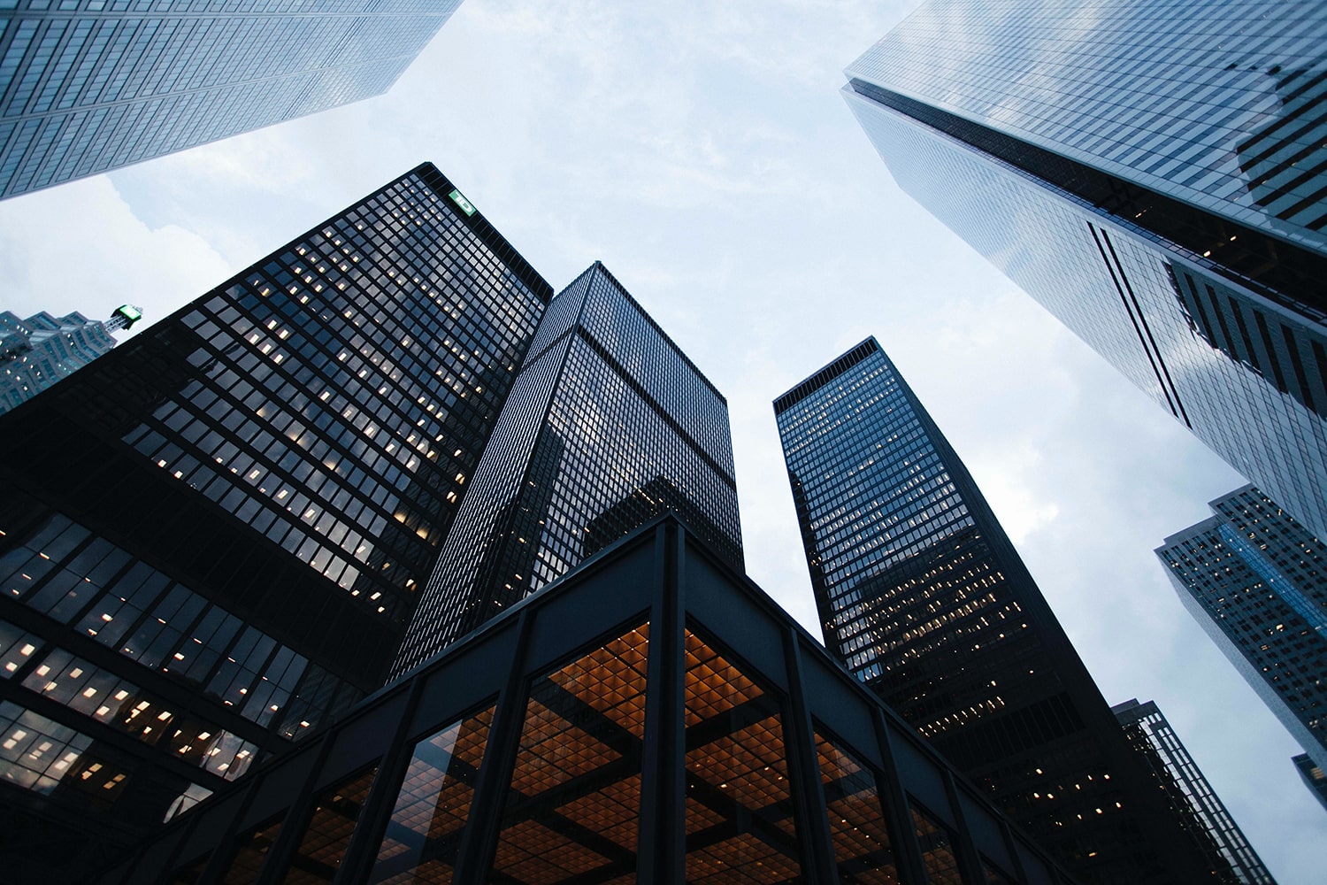 image of buildings from a worm's-eye point of view