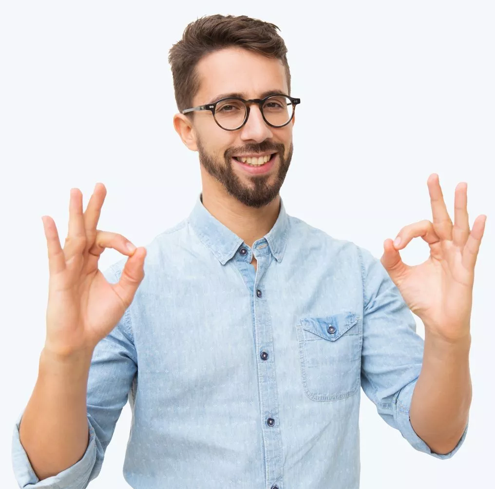 male SEO expert with both of his hands in an okay gesture