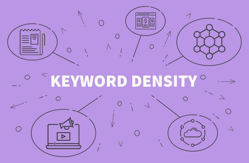 illustration with business icons and keyword density in the center