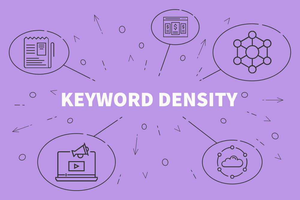 illustration with business icons and keyword density in the center