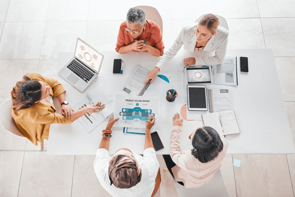 top view of seo experts having a meeting