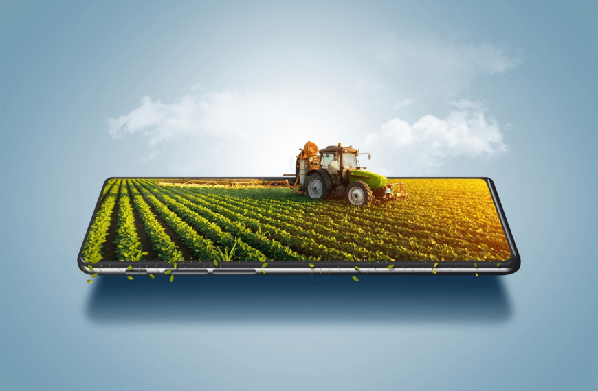 picture of farm on smartphone with 3d tractor popping out of screen