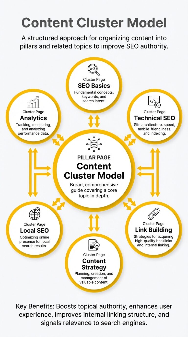Content cluster model infographic