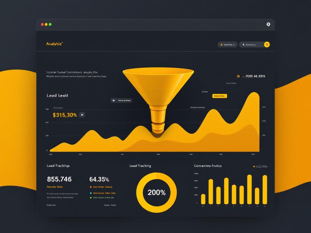 Marketing analytics showing conversion funnel and lead tracking