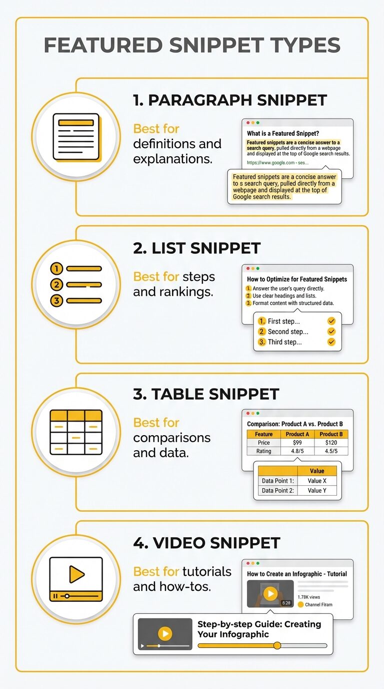 Featured snippet types infographic