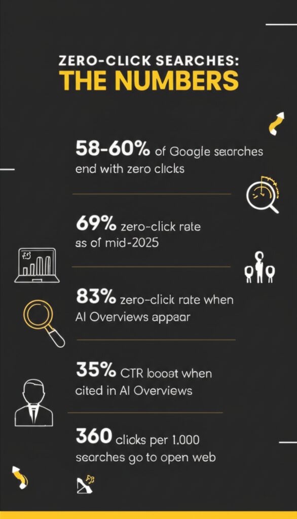 Zero-click search statistics infographic showing key metrics