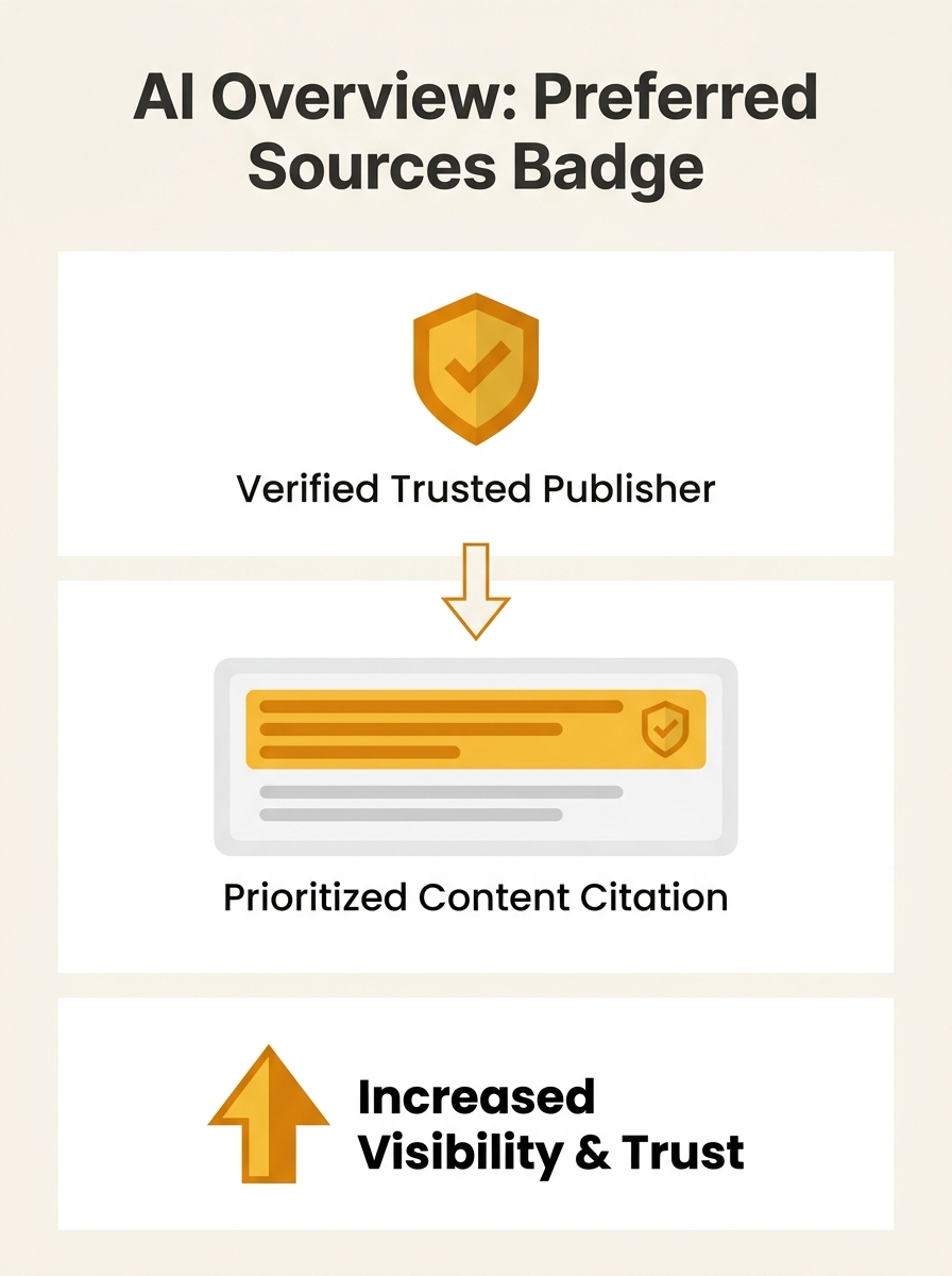Google Preferred Sources badge displayed in AI Overview search result with prioritized content citation