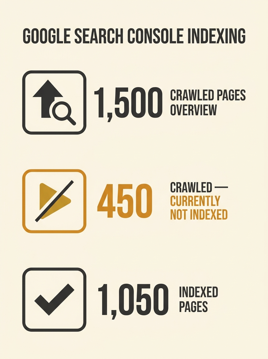 Google Search Console showing page indexing report with crawled currently not indexed status