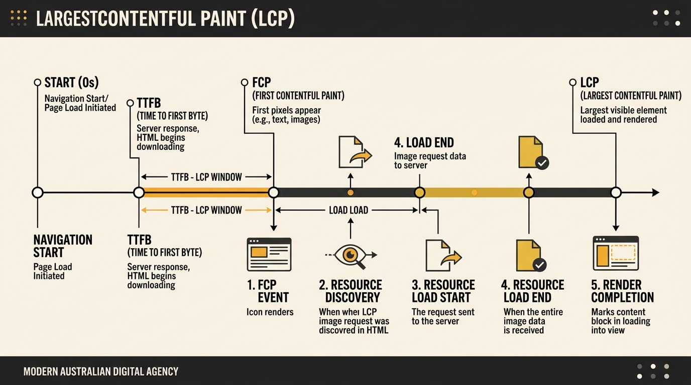 diagram showing LCP measurement timeline with image loading stages marked